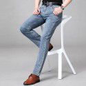 Men's lightweight business high-quality jeans, middle-aged men's stretch slim fit classic men's long pants 