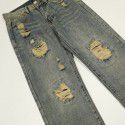 Men's casual pants, hip-hop retro distressed cat whisker denim fashion men's pants 