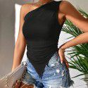 Autumn and winter new slim fit irregular sloping shoulder sexy off shoulder vest with camisole top 