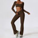 Autumn shock resistant nude yoga suit set, quick drying tight fitting fitness suit, casual sports suit, women's clothing 