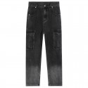 Black gradient workwear jeans, youthful and trendy men's jeans, long pants, straight leg, mid waist