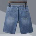 Elastic waisted men's denim shorts, loose and oversized, classic blue straight leg washed jeans 