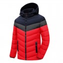 Winter men's cotton jacket, casual trend hooded jacket, men's warm and fashionable color blocked cotton jacket