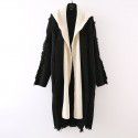 Design sense hooded tassel knitted cardigan fake two piece women's autumn and winter mid length loose over knee sweater jacket