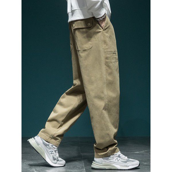 Khaki casual pants men's loose fit plus size straight leg work pants autumn men's sports pants 