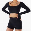 Spring and summer new sports top with chest cushion, quick drying fitness suit, slim fit, tight fitting long sleeved yoga suit 