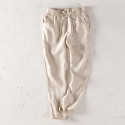 Pure linen men's thin breathable elastic waist loose size linen pants men's straight leg pants simple and trendy 