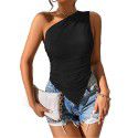 Autumn and winter new slim fit irregular sloping shoulder sexy off shoulder vest with camisole top 