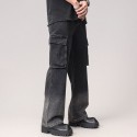 Black gradient workwear jeans, youthful and trendy men's jeans, long pants, straight leg, mid waist