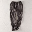 Pure linen men's thin breathable elastic waist loose size linen pants men's straight leg pants simple and trendy 