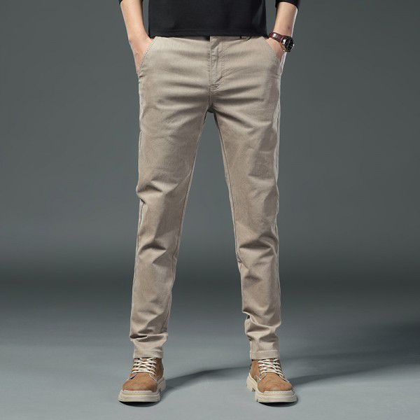 High end men's casual pants, spring and autumn loose straight leg business trousers, men's autumn long pants, khaki color 