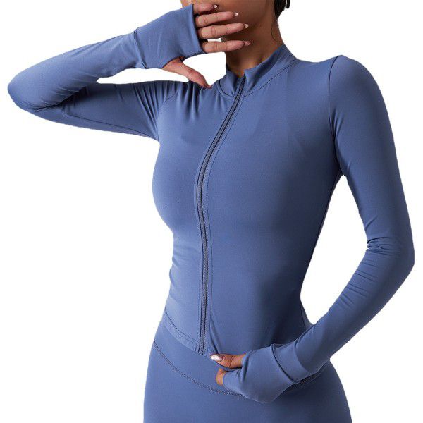 Zipper tight running sports top breathable nude fitness jacket training quick drying long sleeved yoga suit for women 