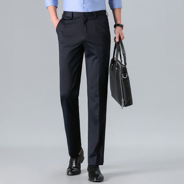 Men's casual pants are fashionable, versatile, slim fit, straight tube, middle-aged and trendy men's pants