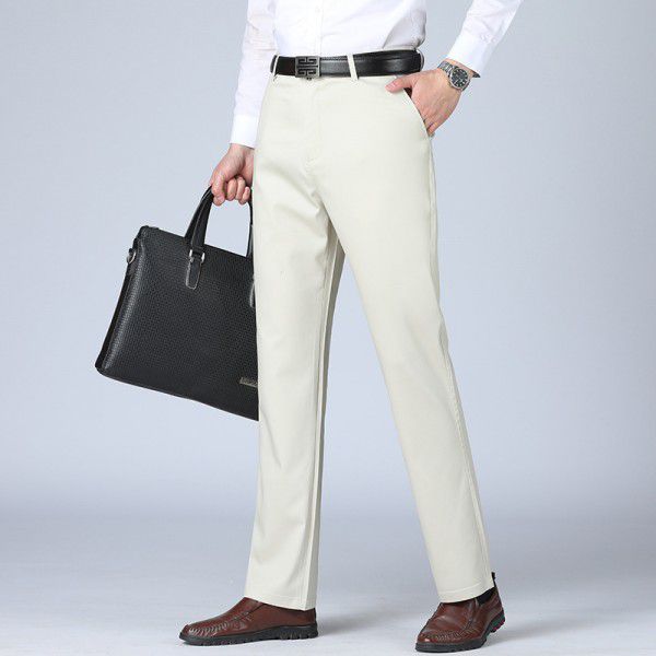 Men's casual pants, fashionable and versatile, slim fit straight leg, middle-aged men's wear, Tencel cotton pants