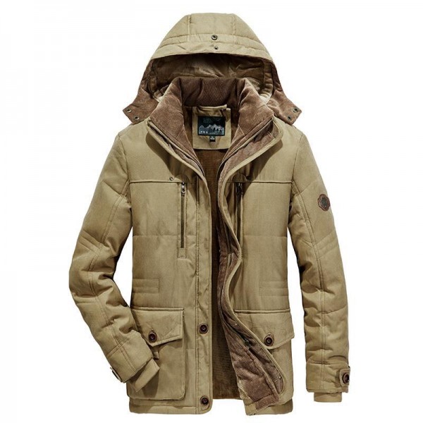 Winter plush men's cotton jacket, solid color, loose fit, oversized hooded cotton jacket 