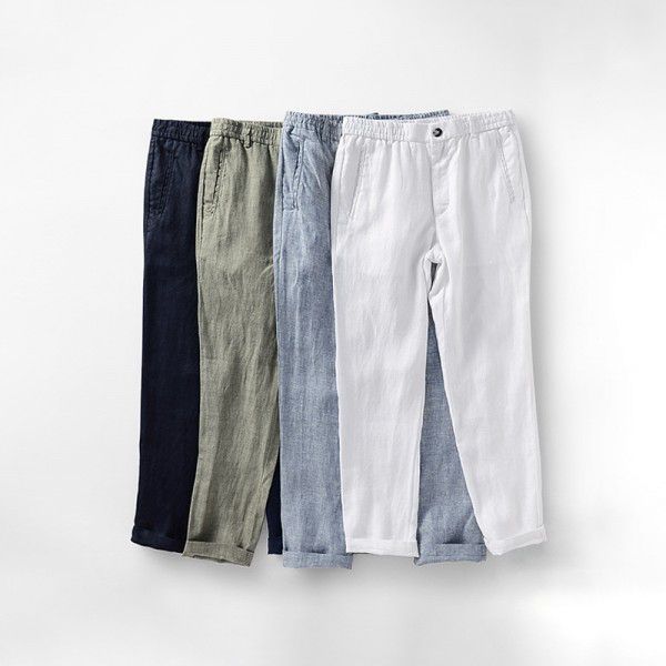 Spring and Autumn Men's Linen Pants Mid Waist Casual Pants Loose Large Breathable Pants 