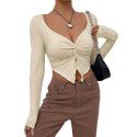 Autumn and winter new slim fit V-neck twisted fashion knitwear ultra short long sleeved top 