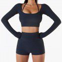 Spring and summer new sports top with chest cushion, quick drying fitness suit, slim fit, tight fitting long sleeved yoga suit 