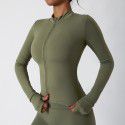 Zipper tight running sports top breathable nude fitness jacket training quick drying long sleeved yoga suit for women 