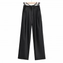 Design Sense Personalized Strap Wide Leg Suit Pants Women's High Waist Retro Casual Floor Dragging Pants 