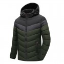 Winter men's cotton jacket, casual trend hooded jacket, men's warm and fashionable color blocked cotton jacket