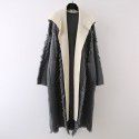 Design sense hooded tassel knitted cardigan fake two piece women's autumn and winter mid length loose over knee sweater jacket