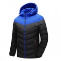 Winter men's cotton jacket, casual trend hooded jacket, men's warm and fashionable color blocked cotton jacket