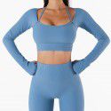 Spring and summer new sports top with chest cushion, quick drying fitness suit, slim fit, tight fitting long sleeved yoga suit 