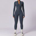 Zipper nude long sleeved yoga jumpsuit, high-intensity fitness sports jumpsuit, tight fitting bodysuit 