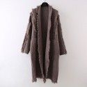 Design sense hooded tassel knitted cardigan fake two piece women's autumn and winter mid length loose over knee sweater jacket