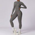 Zipper nude long sleeved yoga jumpsuit, high-intensity fitness sports jumpsuit, tight fitting bodysuit 