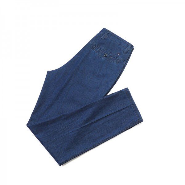 Middle aged men's fashionable and casual thin ice silk jeans with a hanging feel and long pants