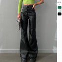 Fashionable and sexy high waisted pants, flared pants, leather pants, women's pants 