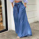 Elegant lace up high waisted wide leg pants for women, casual plus size denim pants