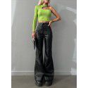 Fashionable and sexy high waisted pants, flared pants, leather pants, women's pants 