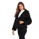 Autumn and winter women's solid color lapel woolen coat, women's warm plush coat