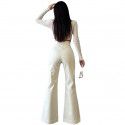 Fashionable and sexy high waisted pants, flared pants, leather pants, women's pants 