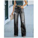 Autumn and winter new street straight leg pants, ripped jeans for women