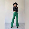 Fashionable and sexy high waisted pants, flared pants, leather pants, women's pants 