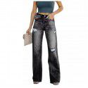 Autumn and winter new street straight leg pants, ripped jeans for women