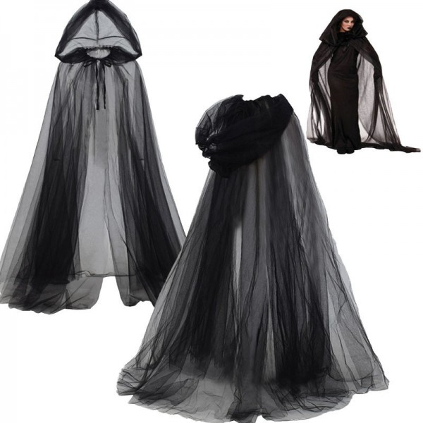 Halloween cosplay ghost role hooded cape, Grim Reaper Witch mesh long cloak, ball performance costume