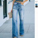 Autumn and winter new street straight leg pants, ripped jeans for women