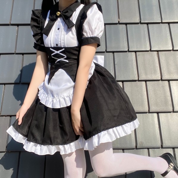 Black and white Lolita Gothic style maid costume Halloween costume Lolita women's dress