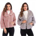 Autumn and winter women's solid color lapel woolen coat, women's warm plush coat