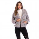 Autumn and winter women's solid color lapel woolen coat, women's warm plush coat