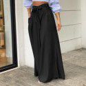 Elegant lace up high waisted wide leg pants for women, casual plus size denim pants