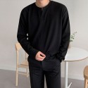 Men's simple V-neck long sleeved T-shirt loose casual top Korean version trendy white T solid color base shirt trend