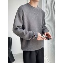 Sweater men's white design with a round neck thread jacket, trendy card style, with open sleeves and buttons, knitted base sweater