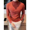 Half high neck sweater, men's slim fit trendy long sleeved knitted base sweater, versatile design, solid color sweater