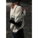 Woolen sweater, women's round neck striped pullover sweater, loose cashmere knit sweater as base